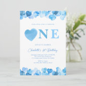 Blue Heart One First Birthday Valentines Kaart (Staand voorkant)