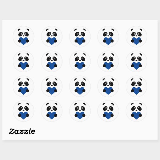 Blue Heart Panda Ronde Sticker (Vel)