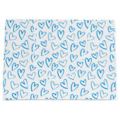 Blue Heart Pattern Large Gift Bag Groot Cadeauzakje (Voorkant)