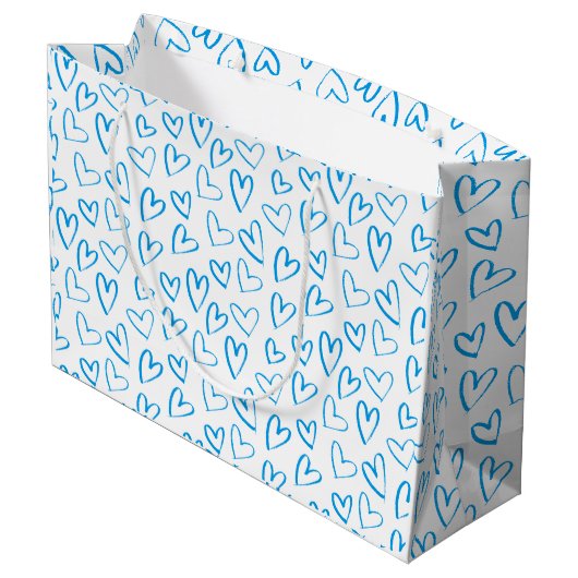 Blue Heart Pattern Large Gift Bag Groot Cadeauzakje (Achterkant Gekanteld)