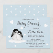 Blue Heart Penguin Baby Shower Invitations (Voorkant / Achterkant)