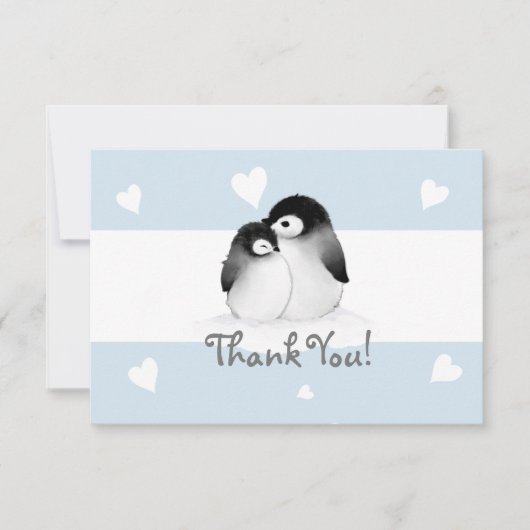 Blue Heart Penguin Dank u briefkaarten (Voorkant)
