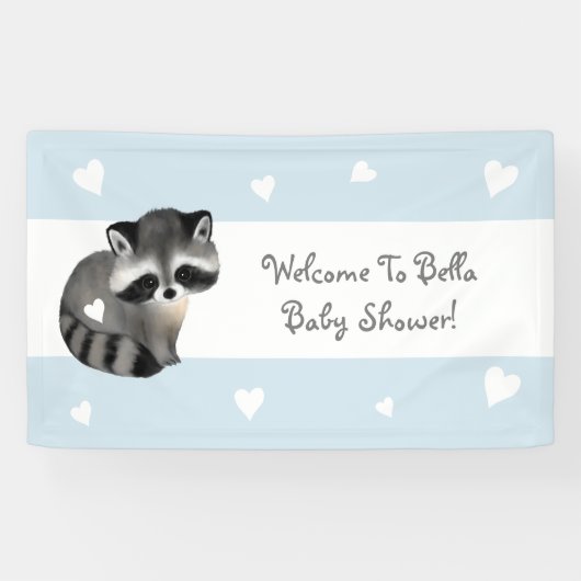 Blue Heart Raccoon Baby shower Banner (Horizontaal)