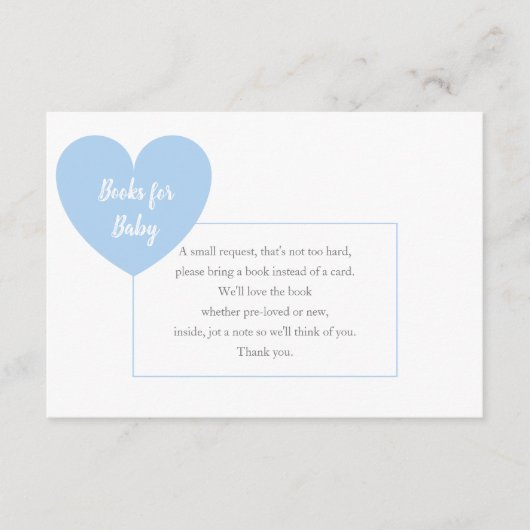 Blue Heart Request Books for Baby Boy Shower Informatiekaartje (Voorkant)