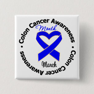 Blue Heart Ribbon - Colon Cancer Awareness Maand Vierkante Button 5,1 Cm