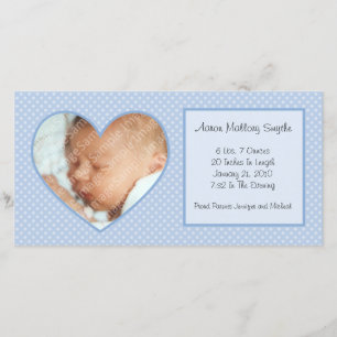 Blue Heart Stippen Nieuwe Baby Fotokaart Aankondiging