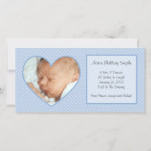 Blue Heart Stippen Nieuwe Baby Fotokaart Aankondiging (Voorkant)