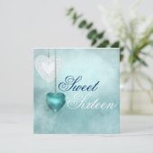 Blue Heart Sweet Sixteen Verjaardag Uitnodiging (Staand voorkant)