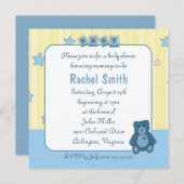 Blue Heart Teddy Bear Baby shower Invitation Kaart (Voorkant / Achterkant)