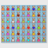Blue Heart Teddy Bears Cadeaupapier (Vlak)