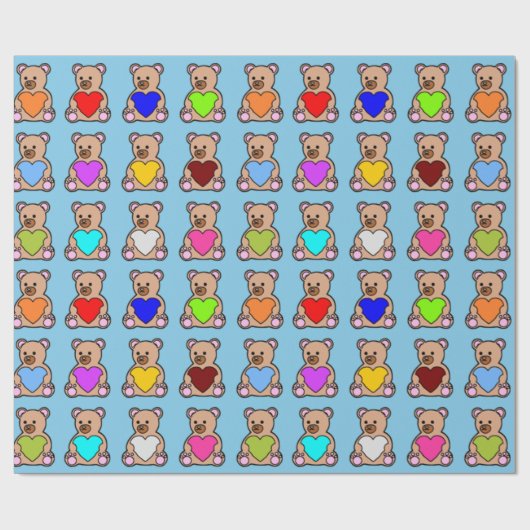 Blue Heart Teddy Bears Cadeaupapier (Vlak)