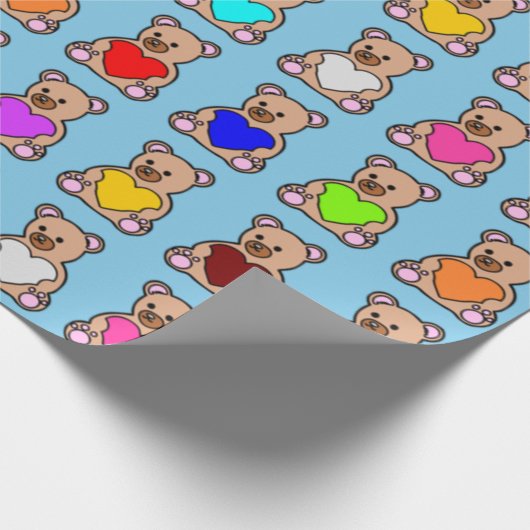 Blue Heart Teddy Bears Cadeaupapier (Hoek)