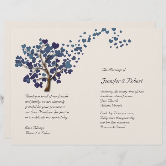 Blue Heart Tree op het programma voor het huwelijk (Voorkant / Achterkant)