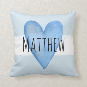 Blue Heart Typography Baby Love with Name Nursery Kussen