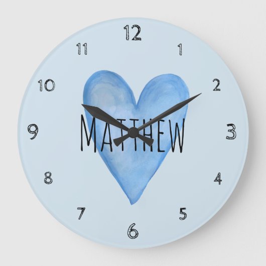 Blue Heart Typography Little Boy Love Name Nursery Grote Klok (Voorkant)