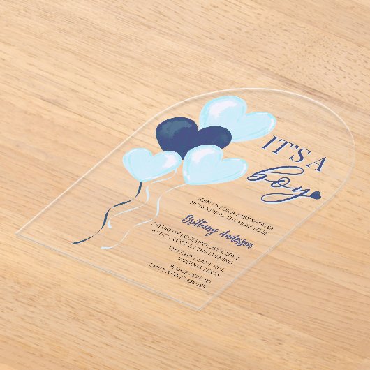 Blue Heart Valentijnse Baby showers Acryl Uitnodigingen (Laagn)