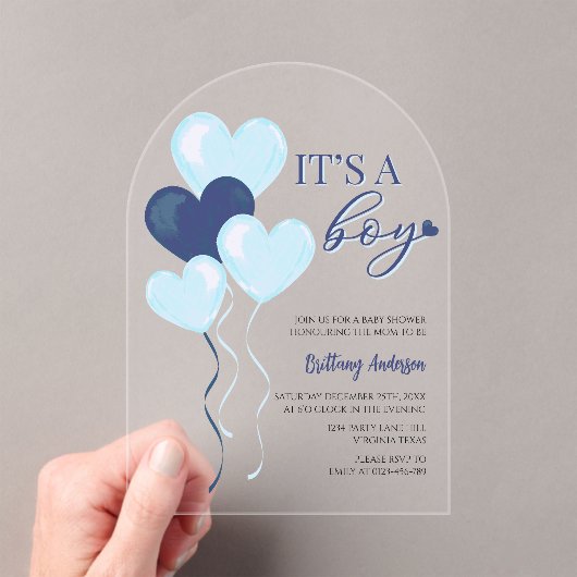 Blue Heart Valentijnse Baby showers Acryl Uitnodigingen (Insitu (Draagbaar))