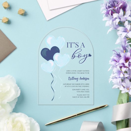 Blue Heart Valentijnse Baby showers Acryl Uitnodigingen (Insitu (Huwelijk))