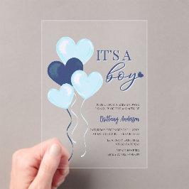 Blue Heart Valentijnse Baby showers Acryl Uitnodigingen