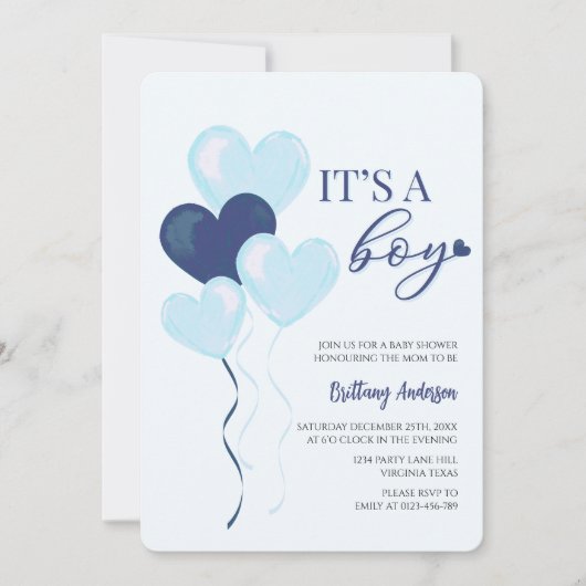 Blue Heart Valentijnse Baby showers Kaart (Voorkant)
