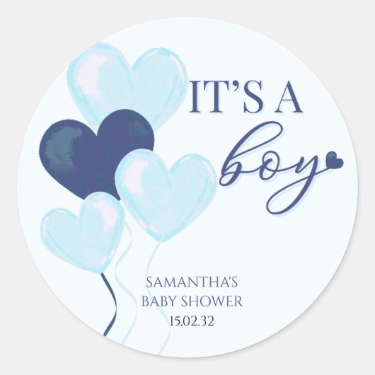 Blue Heart Valentijnse Baby showers Ronde Sticker (Voorkant)