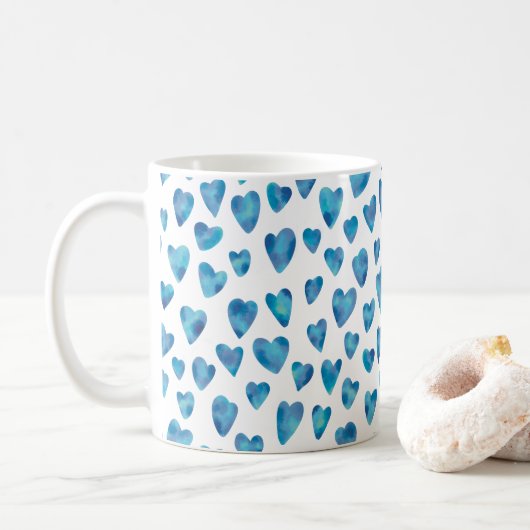 Blue Heart Waterverf patroon Koffiemok (Met donut)