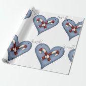 Blue Heart with Candy Canes Country Christmas Cadeaupapier (Uitgerold)