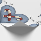 Blue Heart with Candy Canes Country Christmas Cadeaupapier (Hoek)