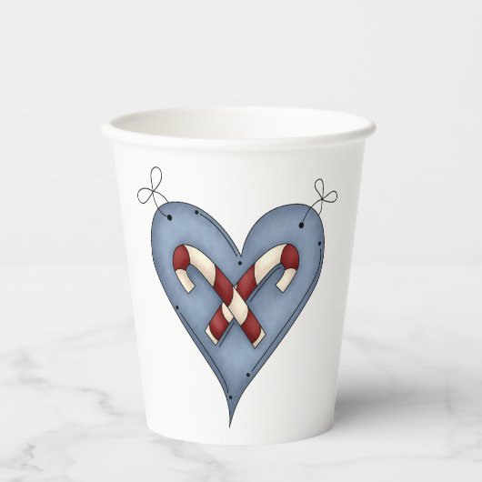 Blue Heart with Candy Canes Country Christmas Papieren Bekers (Voorkant)