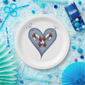 Blue Heart with Candy Canes Country Christmas Papieren Bordje (Feest)