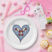 Blue Heart with Candy Canes Country Christmas Papieren Bordje (Feest)
