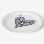 Blue Heart with Candy Canes Country Christmas Papieren Bordje (Gekanteld)
