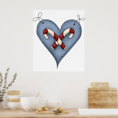 Blue Heart with Candy Canes Country Christmas Poster (Keuken)