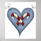 Blue Heart with Candy Canes Country Christmas Poster (Voorkant)