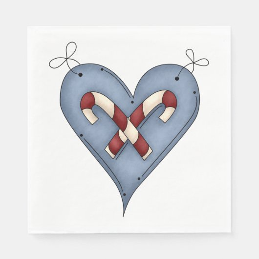 Blue Heart with Candy Canes Country Christmas Servet (Voorkant)