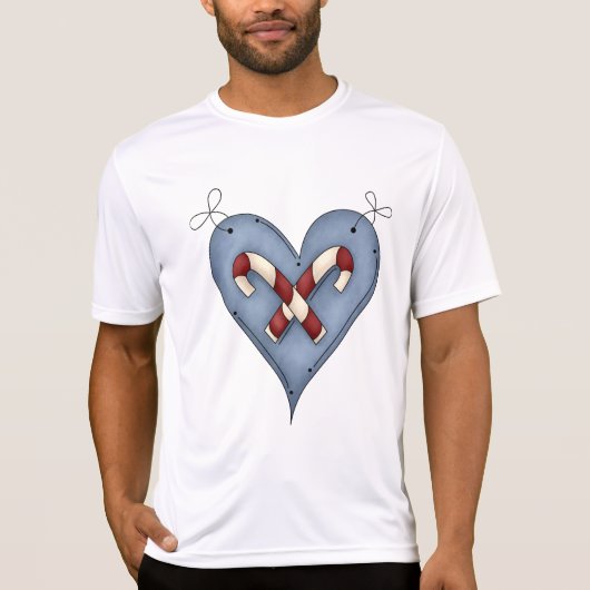 Blue Heart with Candy Canes Country Christmas T-shirt (Voorkant)