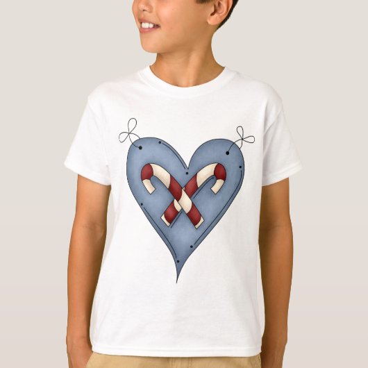 Blue Heart with Candy Canes Country Christmas T-shirt (Voorkant)