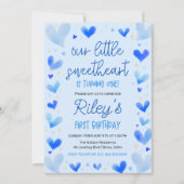 Blue Hearts 1st Birthday Onze kleine liefje Kaart (Voorkant)