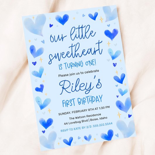 Blue Hearts 1st Birthday Onze kleine liefje Kaart
