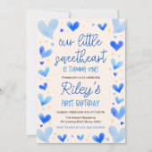 Blue Hearts 1st Birthday Onze kleine liefje Kaart (Voorkant)