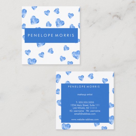 Blue Hearts Beauty Stylist Makeup Artist Vierkante Visitekaartje (Voorkant / Achterkant)