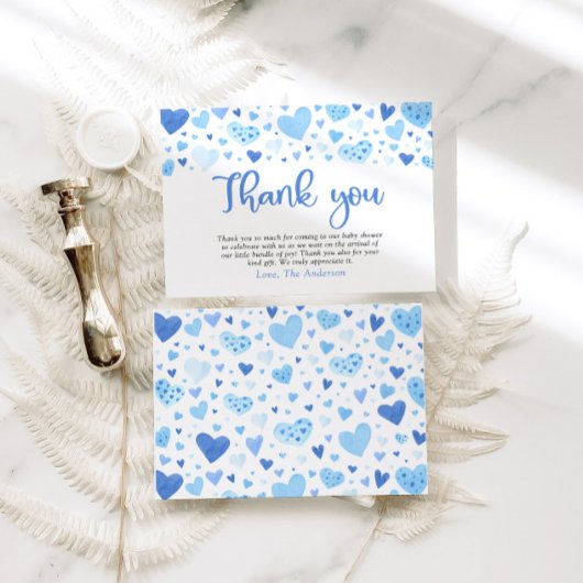 Blue Hearts Boy Valentijn Baby shower Dank u Informatiekaartje