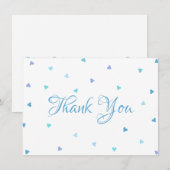 Blue Hearts Confetti Chic Schrift Thank You Bedankkaart (Voorkant / Achterkant)