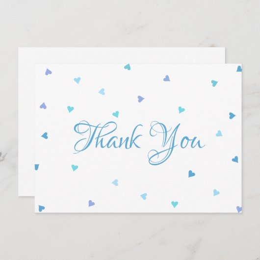 Blue Hearts Confetti Chic Script Bedankt (Voorkant / Achterkant)