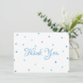 Blue Hearts Confetti Chic Script Bedankt (Staand voorkant)