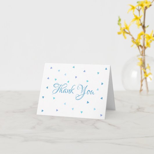 Blue Hearts Confetti Script Bedankt Kaart (Gele Bloem)