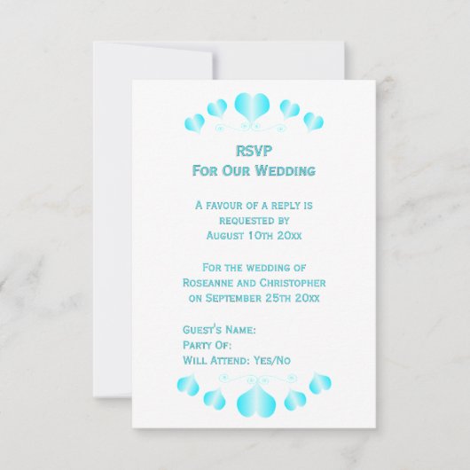 Blue Hearts Design Wedding RSVP Kaartje (Voorkant)