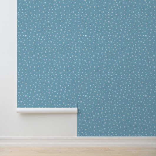 Blue Hearts & Dots Pattern – Cute Hand-Drawn Desig Behang (Applicatie)