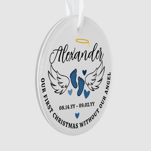 Blue Hearts First Christmas Without Angel Photo Ornament (voorkant)