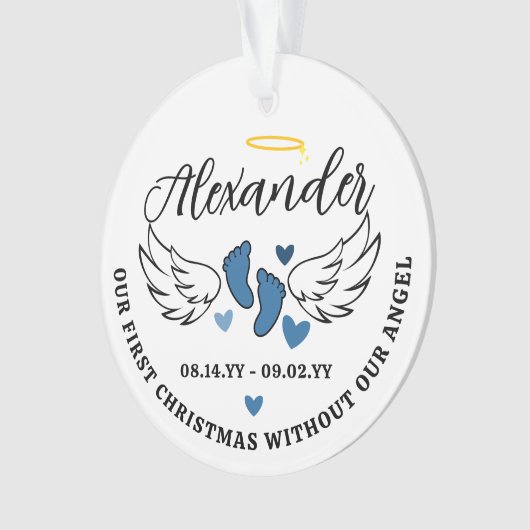 Blue Hearts First Christmas Without Angel Photo Ornament (voorkant)